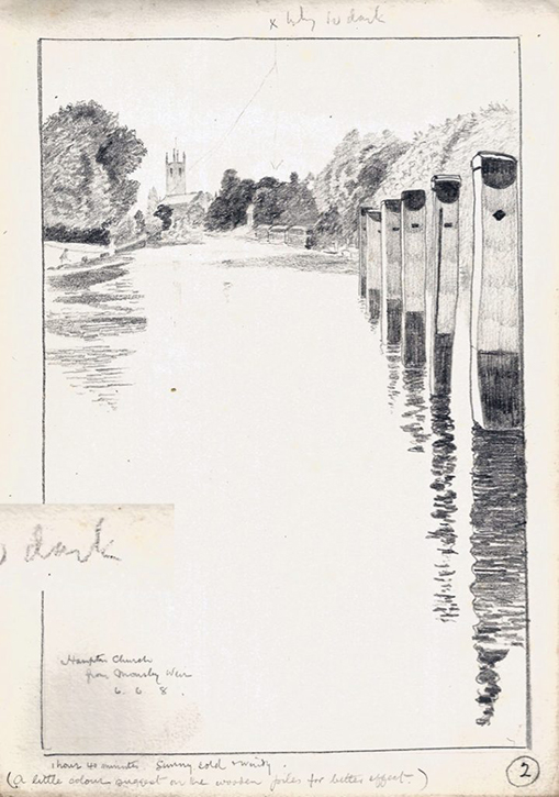 Sketchbook – No. 2 Hampton Church from Mously&nbsp;Weir