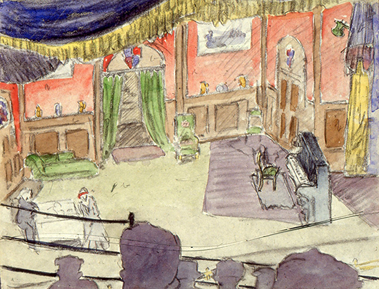 Florence Smithers supported by Owen Dacroy and Company ‘Our Mary Jane’ scene, morning room, Jack Harrison’s House